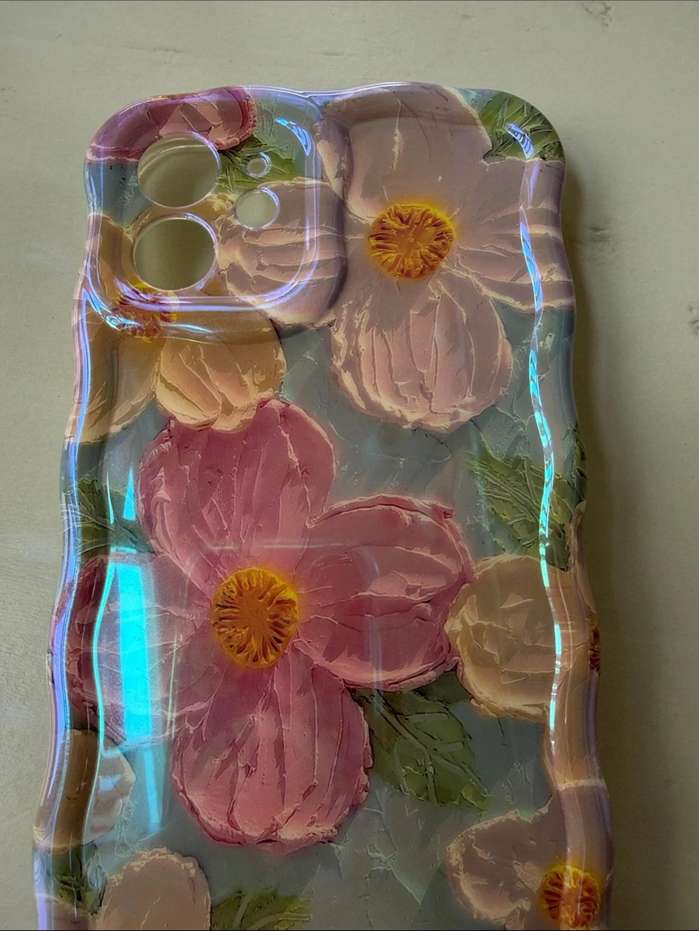 Pink Floral Silicone iPhone 12 Case with Gloss Finish